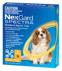 NexGard Spectra Chews for Small Dogs 3.6-7.5kg, flea, tick and worm treatment, 6 pack, dog
