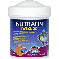 Nutrafin Max small tropical fish micro granules in a 40g tub, ram cichlids on the label