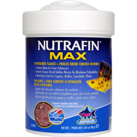 Nutrafin Max livebearer flakes with freeze dried tubifex worms in a 48g tub