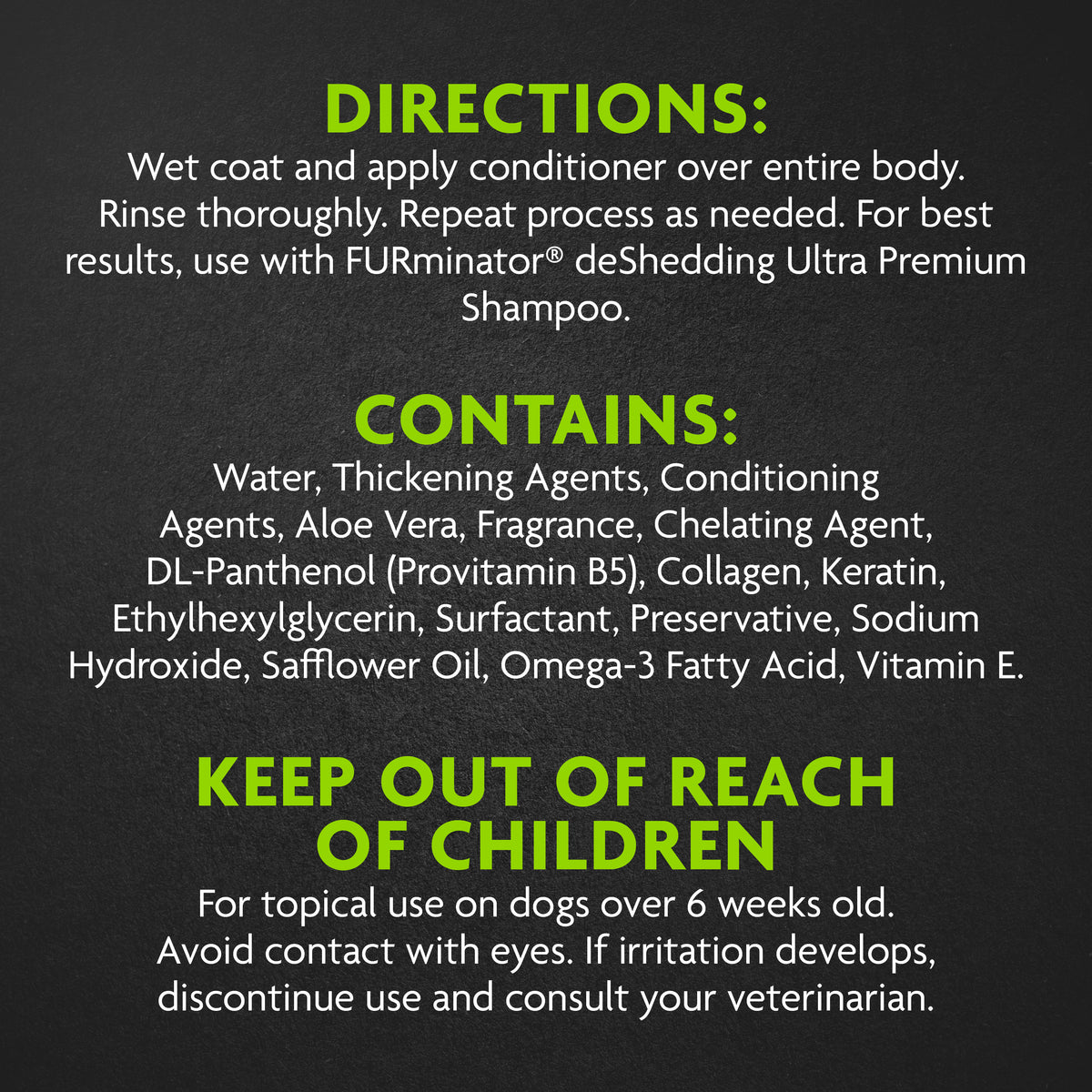 FURminator deShedding Ultra Premium Conditioner – directions for use and ingredients