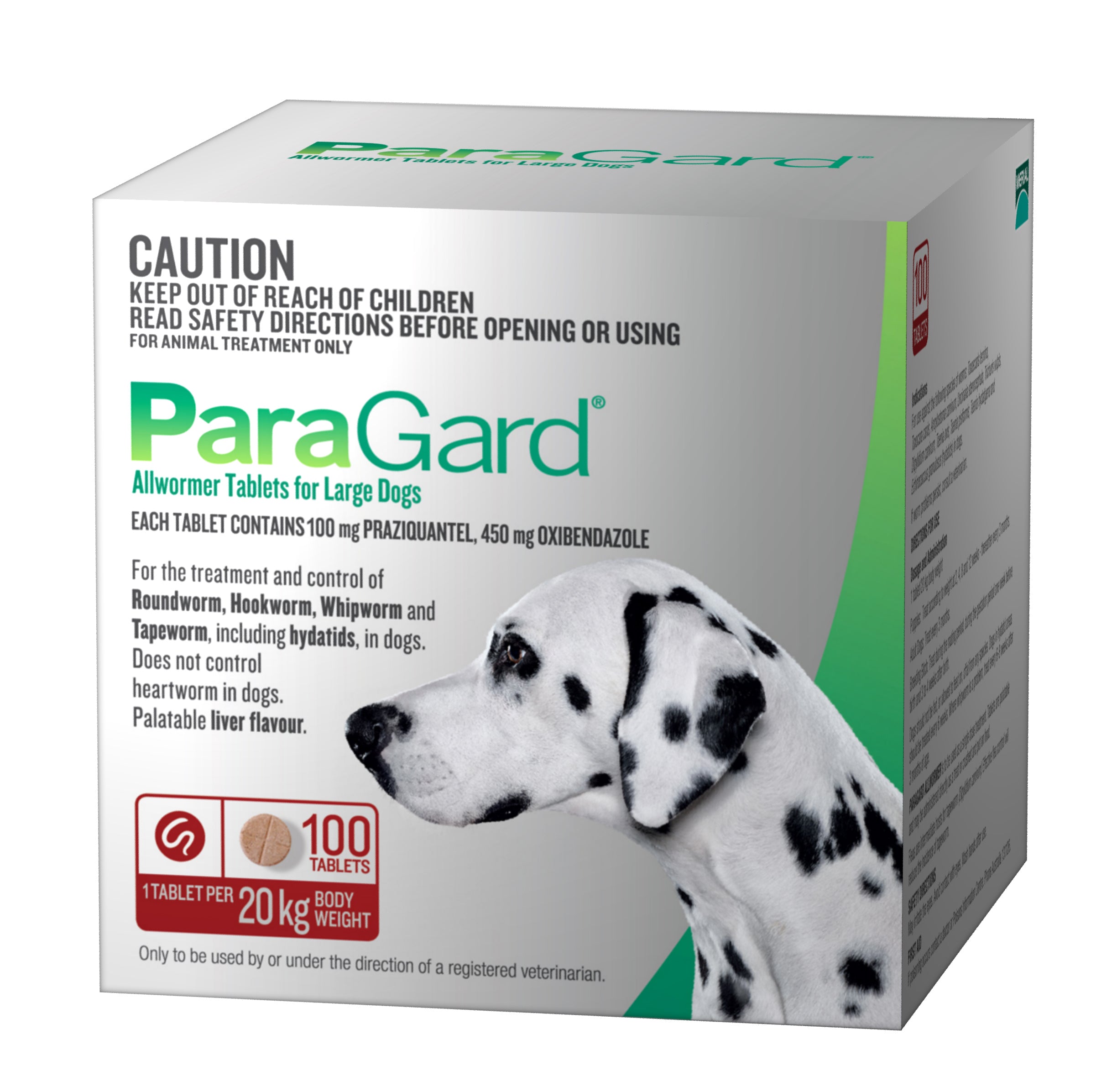 ParaGard Allwormer Tablets for Large Dogs 100 pack shown at an angle