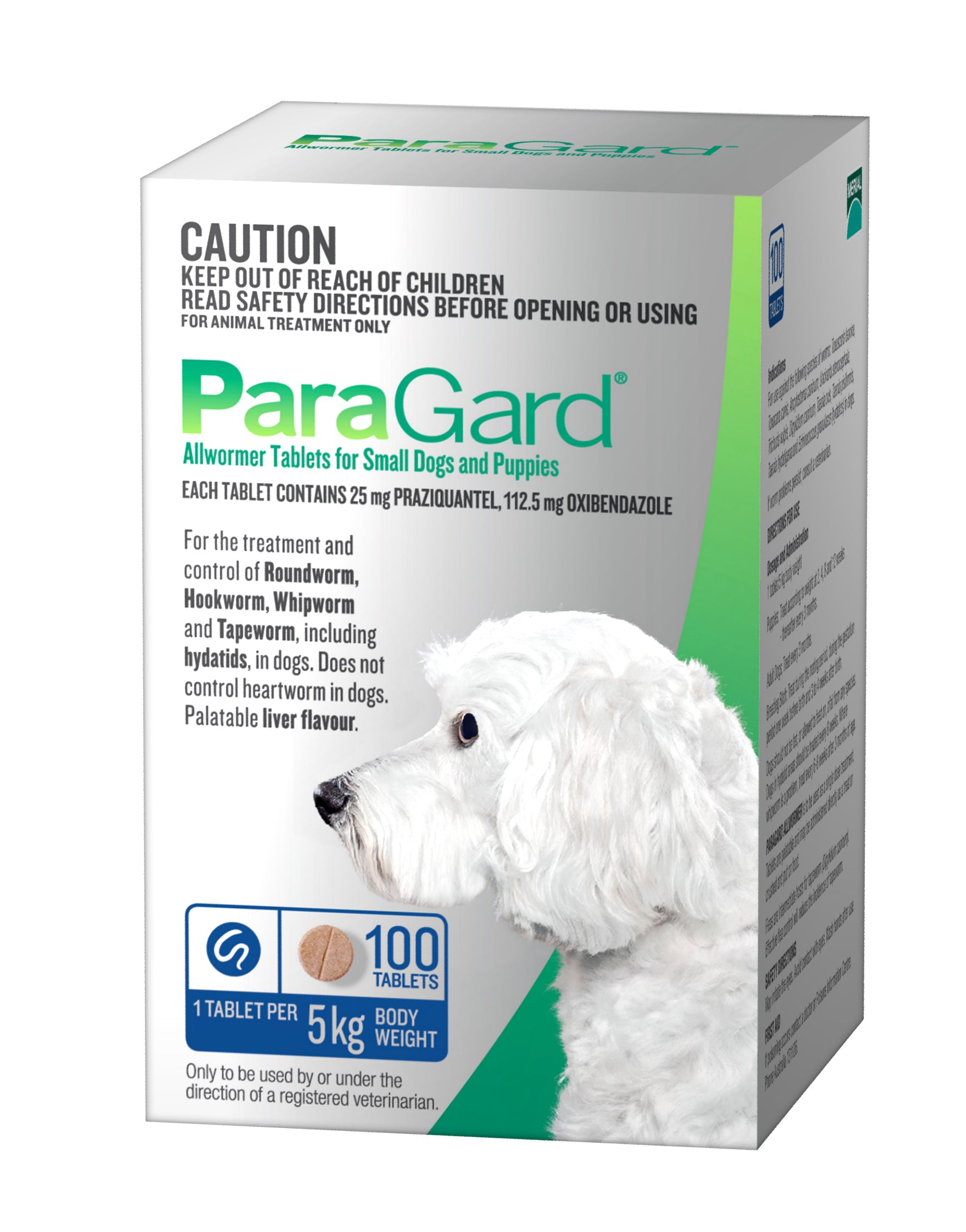 ParaGard Allwormer Tablets for Small Dogs 100 pack shown at an angle