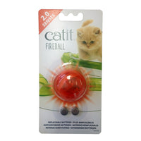 Catit Senses 2.0 Fireball on its retail card, an orange light-up ball with a kitten pictured