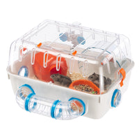 Ferplast COMBI 1 hamster cage with a clear top, tubes, wheel and white base
