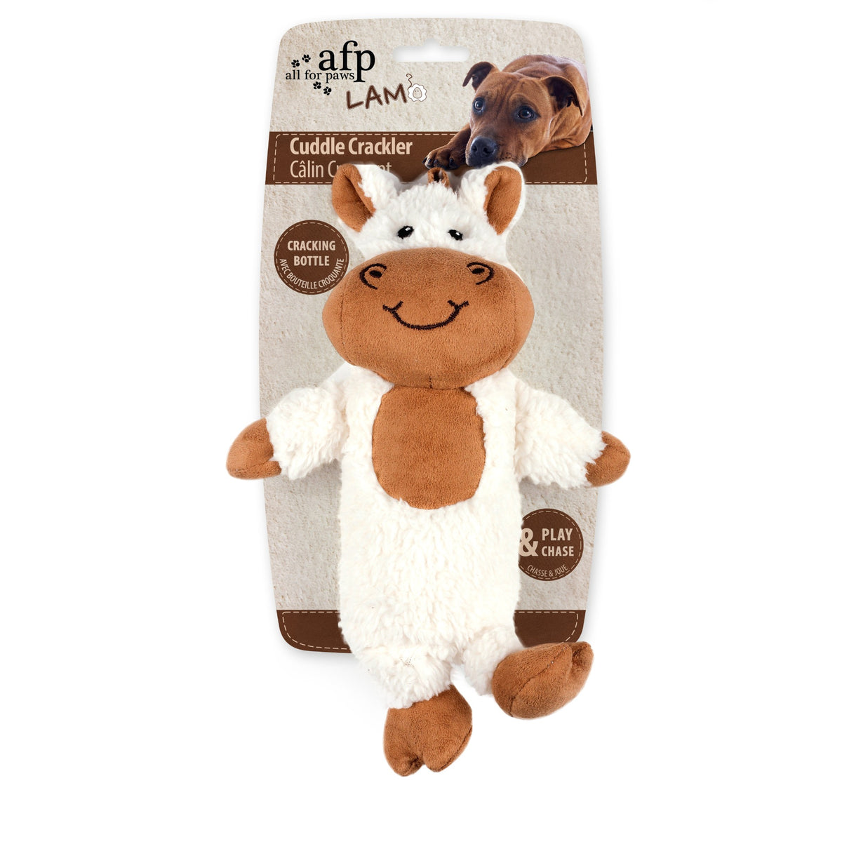 All for Paws AFP LAM Cuddle Crackler horse plush dog toy on its printed header card