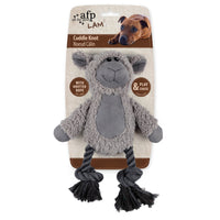 All for Paws AFP LAM Cuddle Knot grey sheep plush dog toy with knotted rope legs, on its card