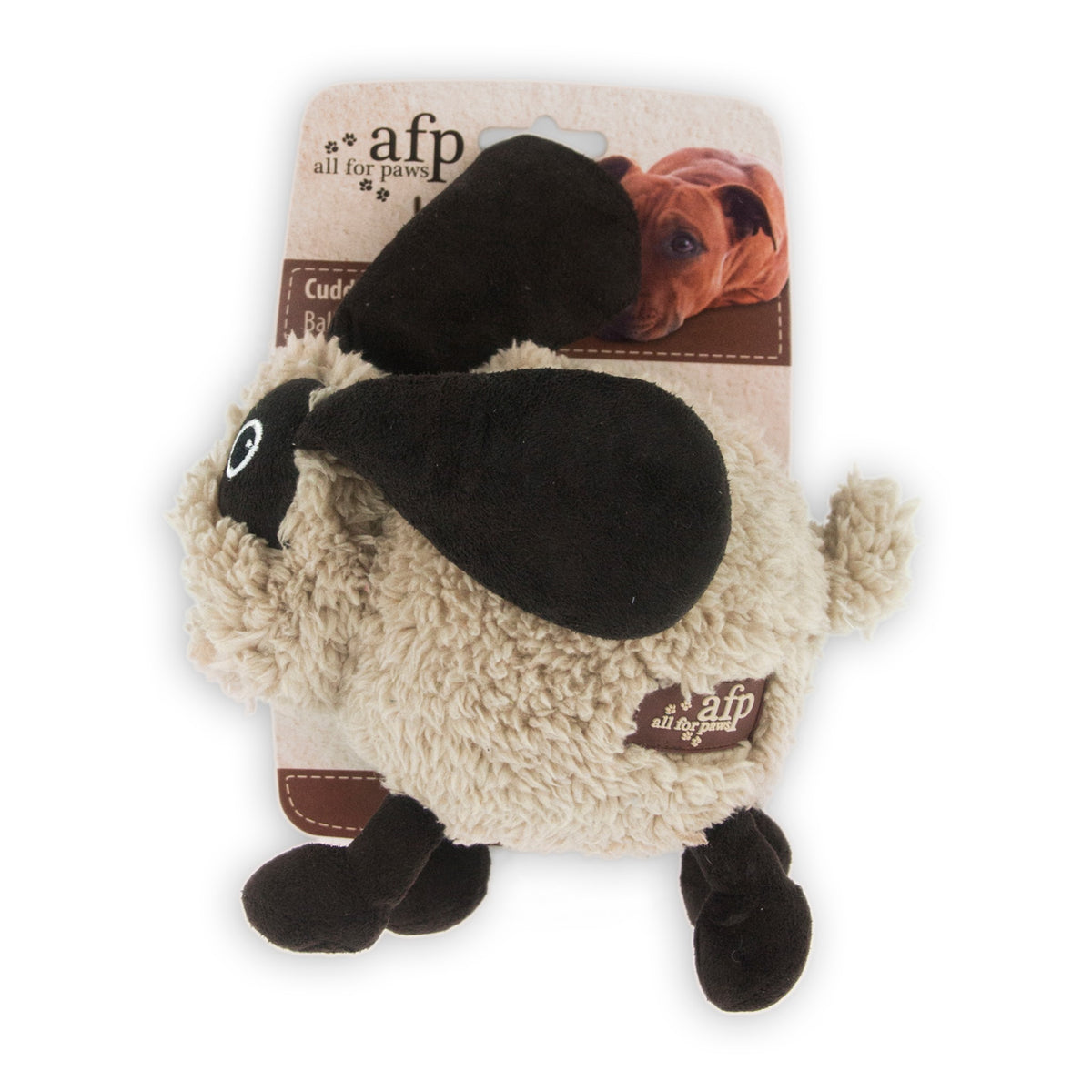 All for Paws AFP LAM Cuddle Ball fleecy sheep plush dog toy on its printed header card