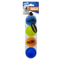 Nerf Dog medium squeak tennis balls, four-pack of felt-covered rubber balls