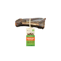 Kangaroo teeth cleanser bone with WAG hang-tag, tied with string