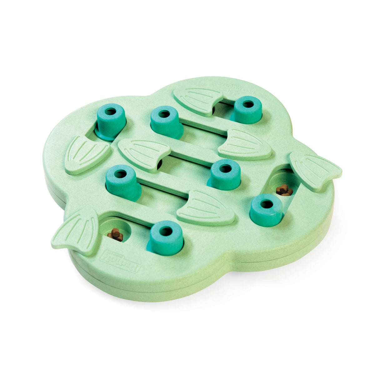 Nina Ottosson Puppy Hide N' Slide Level 2 puzzle – mint green board with sliders and treat holes
