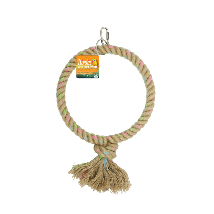Birdie Jute Parrot Ring Single in the wider 20cm size, jute wrap shown close up