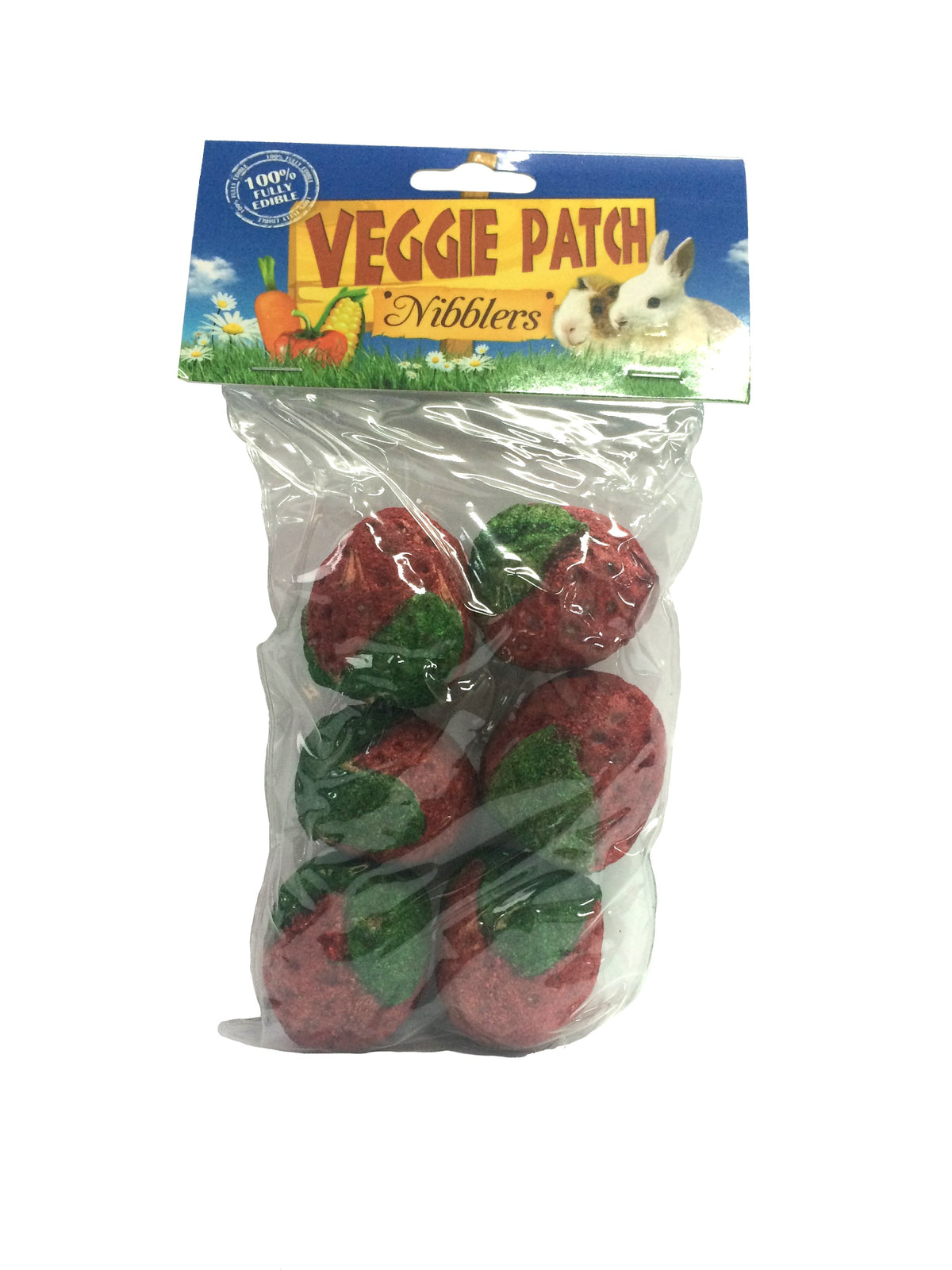 Veggie Patch Nibblers Strawberries, six woven strawberry-shaped small animal treats