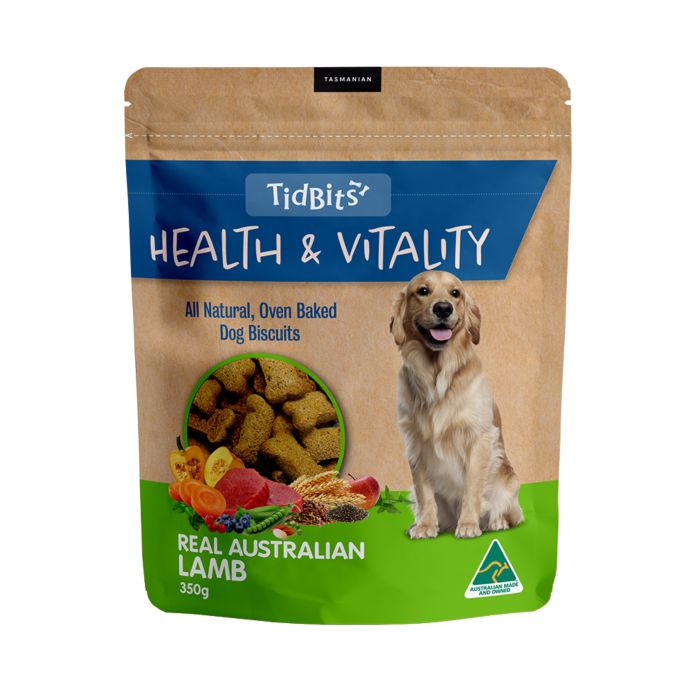 Tidbits Health & Vitality Australian Lamb Dog Biscuits - 350g | PeekAPaw Pet Supplies