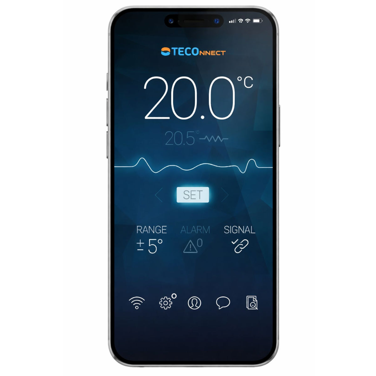 Teco TECOnnect app showing aquarium chiller temperature control on a smartphone