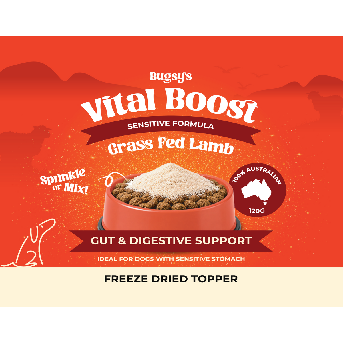 Bugsy's Vital Boost Sensitive Lamb Dog Food Topper 120g