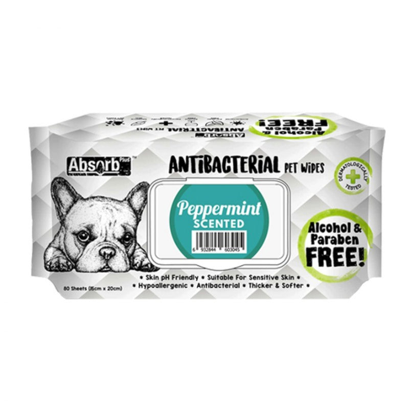 Absorb Plus Antibacterial Pet Wipes 80 Sheets 20 X 15cm