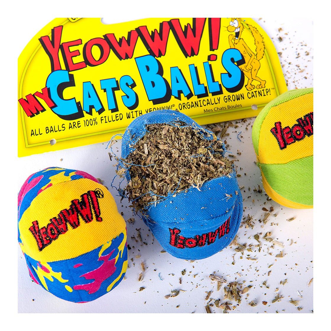 Yeowww! My Cat's Balls catnip ball cut open to show the catnip filling