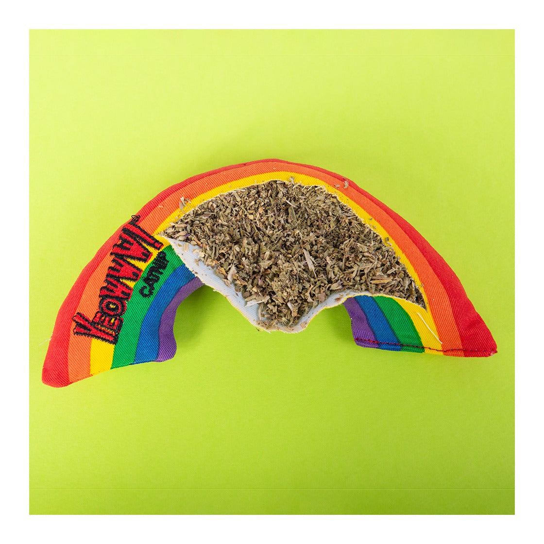 Yeowww! Catnip Rainbow cut open to show the organic catnip filling