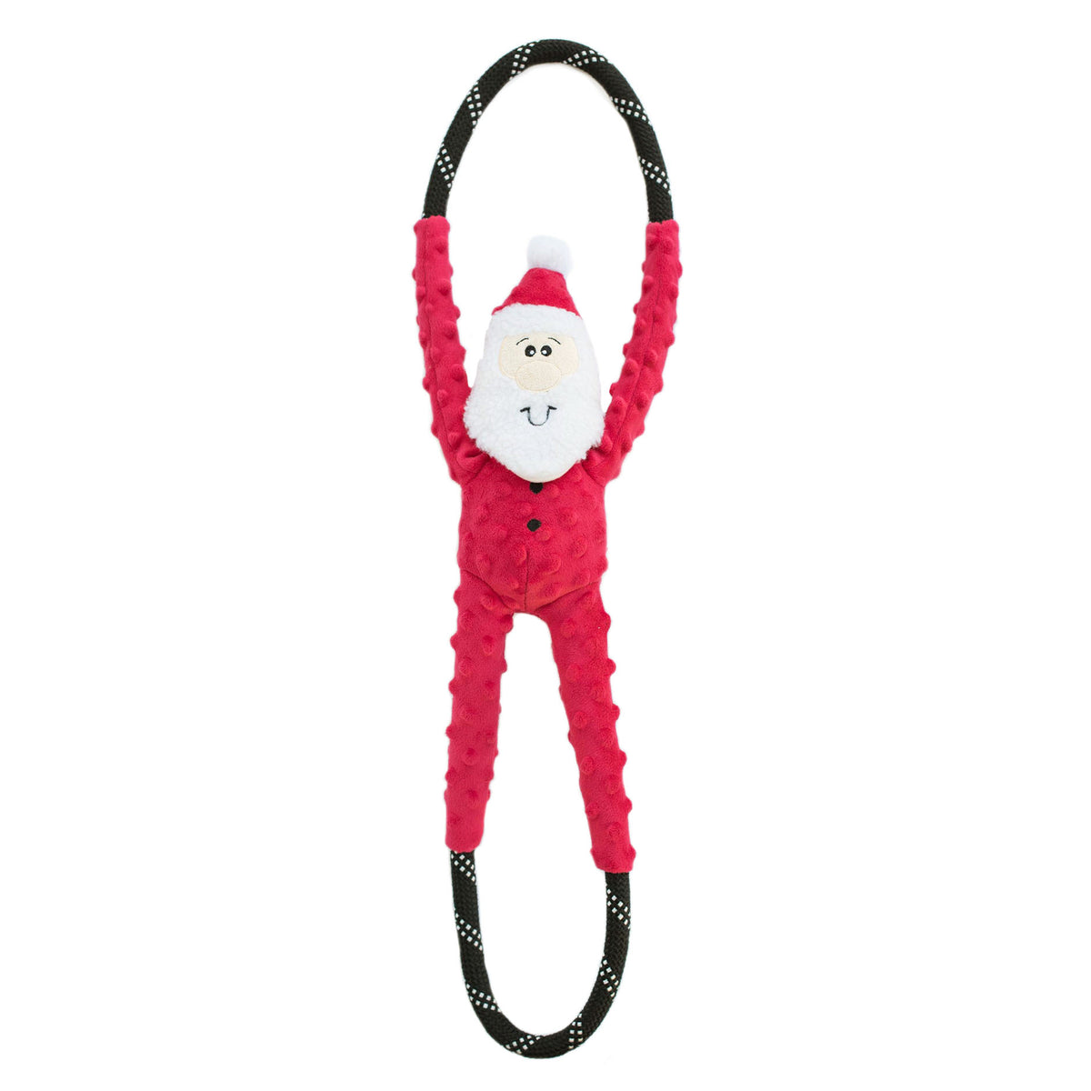 Zippy Paws Christmas RopeTugz Santa dog toy, plush Santa on a black rope loop