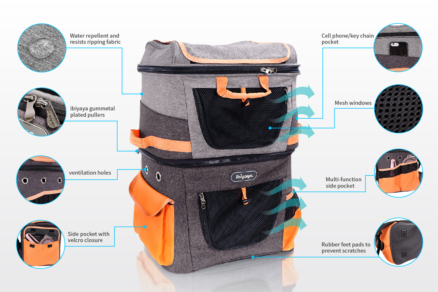 Ibiyaya Double Pet Carrier Backpack Two-Tier-Compartment 24