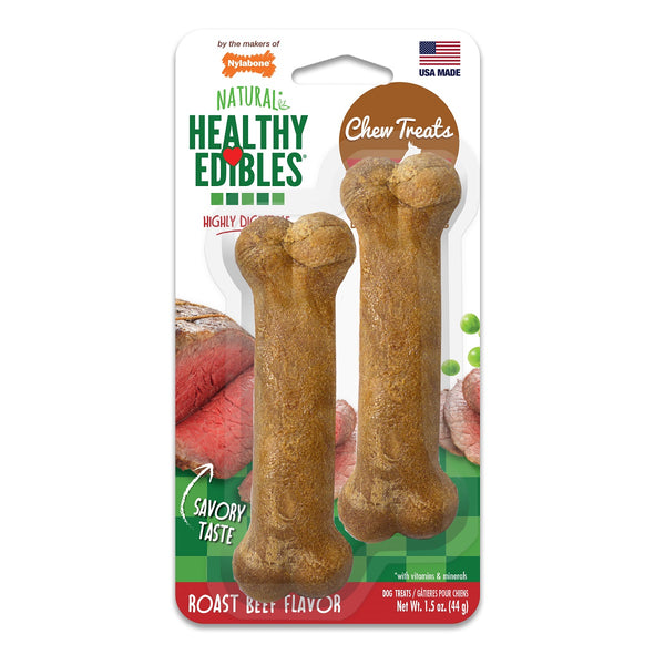 Nylabone Natural Healthy Edibles Dog Chew Treats Long Lasting Roast Beef Bone