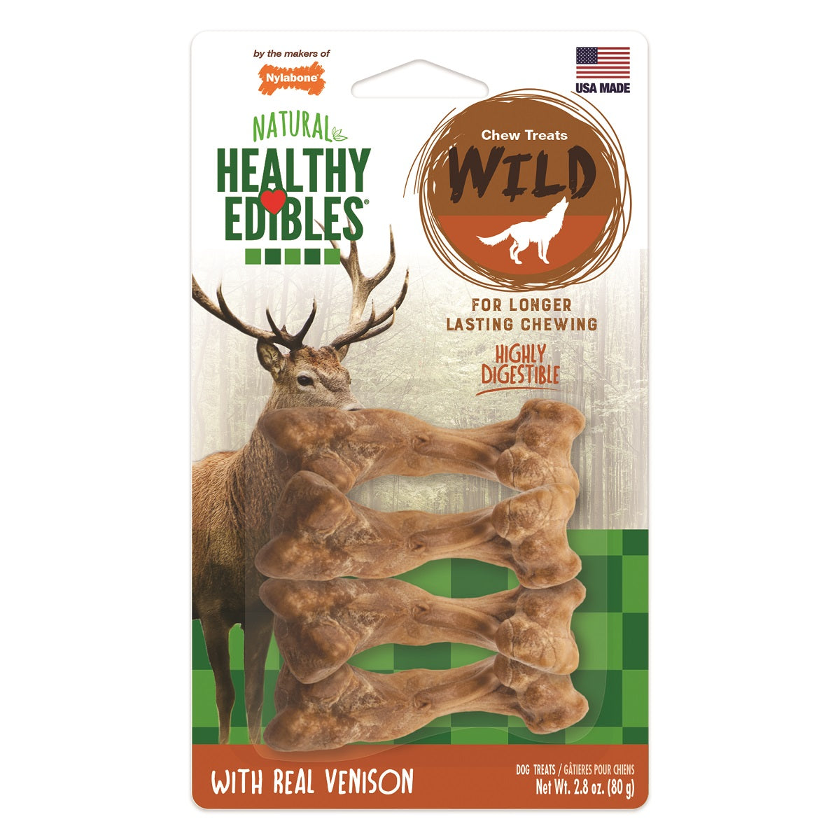 Nylabone Natural Healthy Edibles Dog Chew Treats Long Lasting Wild Venison Bone