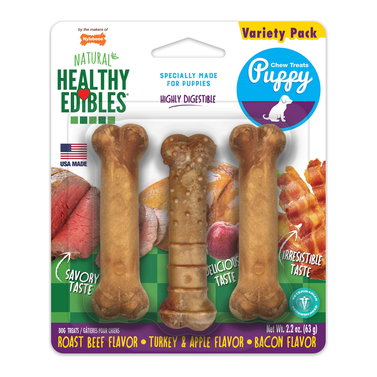 Nylabone Natural Healthy Edibles Puppy Variety Pack, 3 chews – front of pack