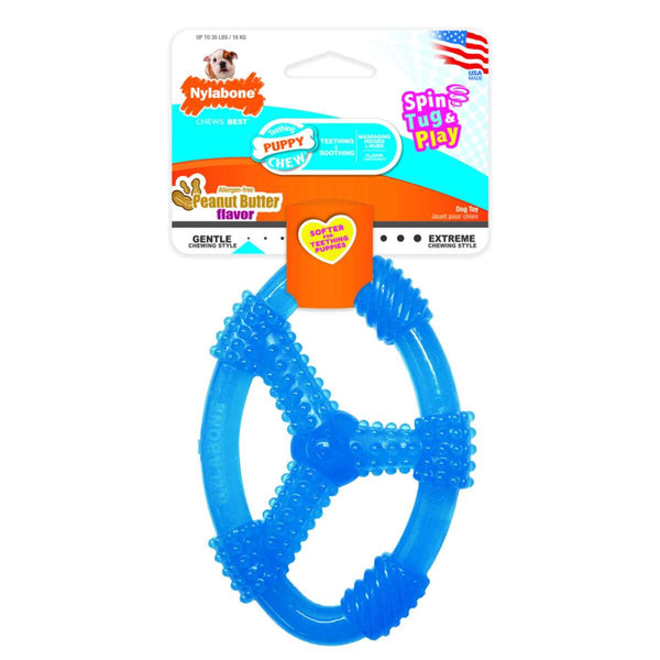 Nylabone Teething Puppy Chew Toy Spin Tug & Play Peanut Butter Flavor