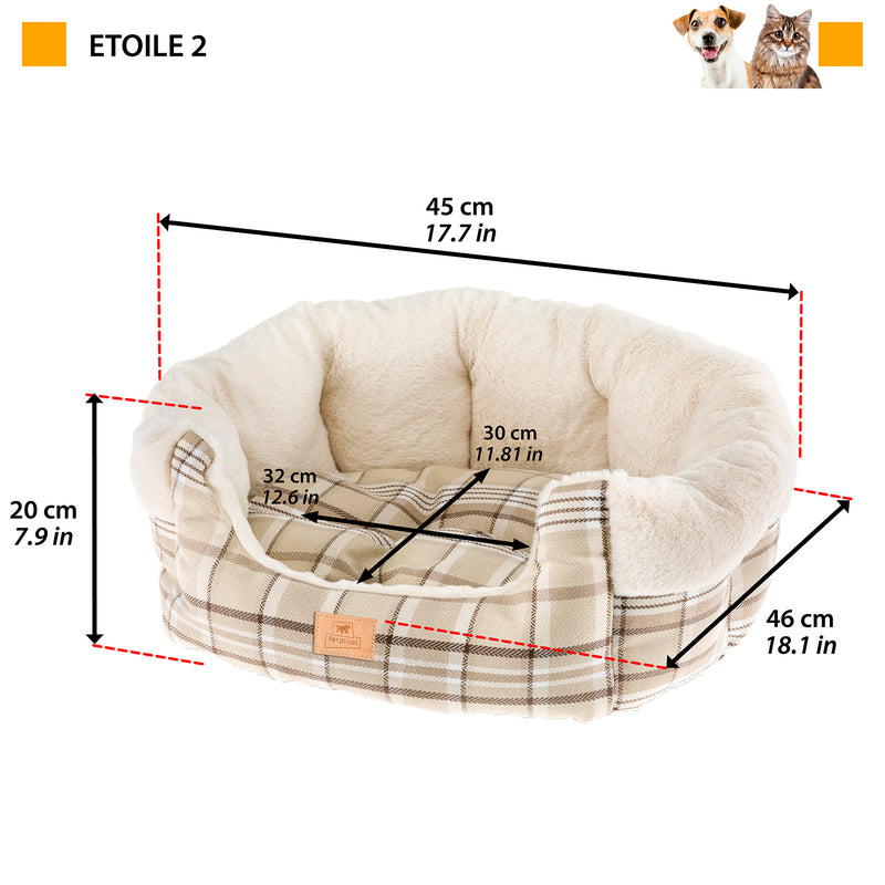 Ferplast Etoile Small Fabric and Eco-friendly Fur Sofa for Dogs and Beige 46 X 45 X 20cm