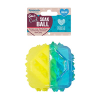 Rosewood Chillax Cool Soak dog ball in yellow and blue with its header card
