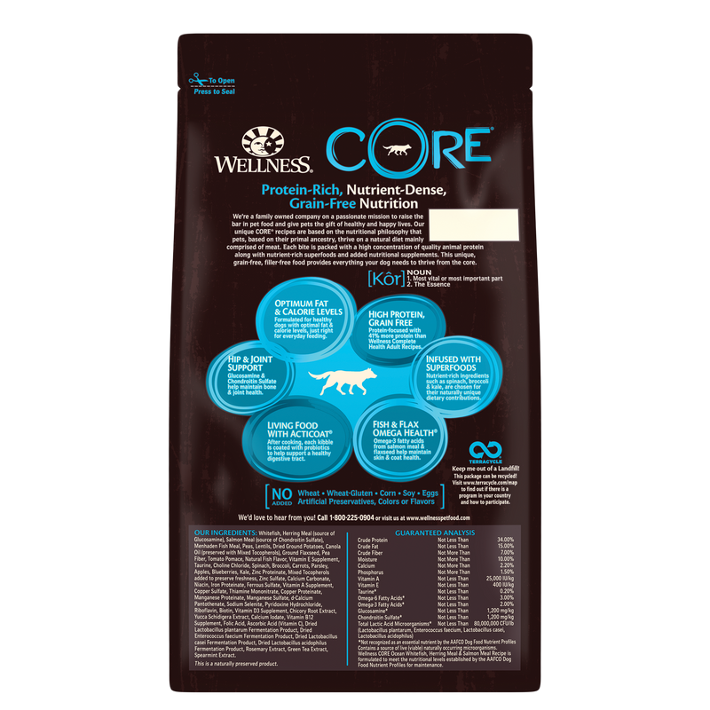 Wellness Core Dry Dog Food Grain Free Ocean: Whitefish, Herring & Salmon