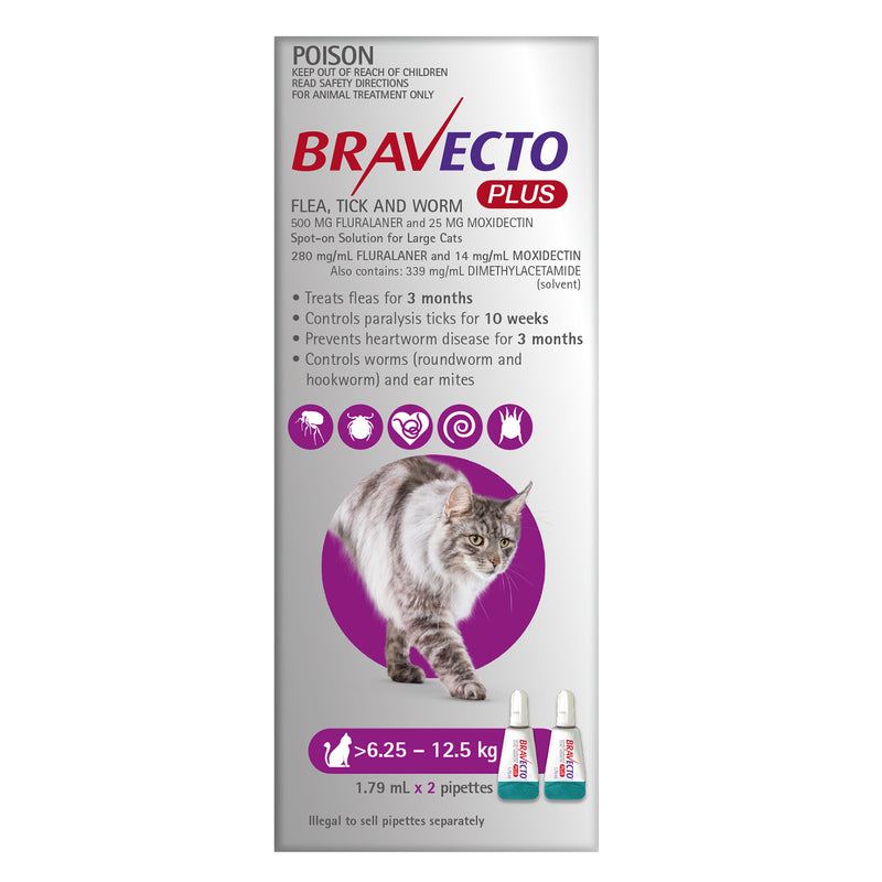 Bravecto Cat Plus Purple 6.25-12.5kg 2 Pack