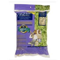 Alfalfa King Oat Wheat and Barley hay bag, purple pack with small pet photos
