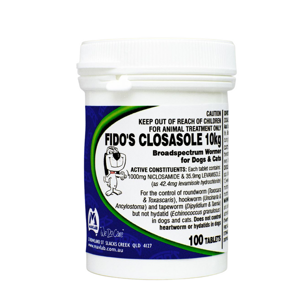 Fido's Closasole Tablets Broad spectrum Wormer for Dogs & Cats 100 Tablets