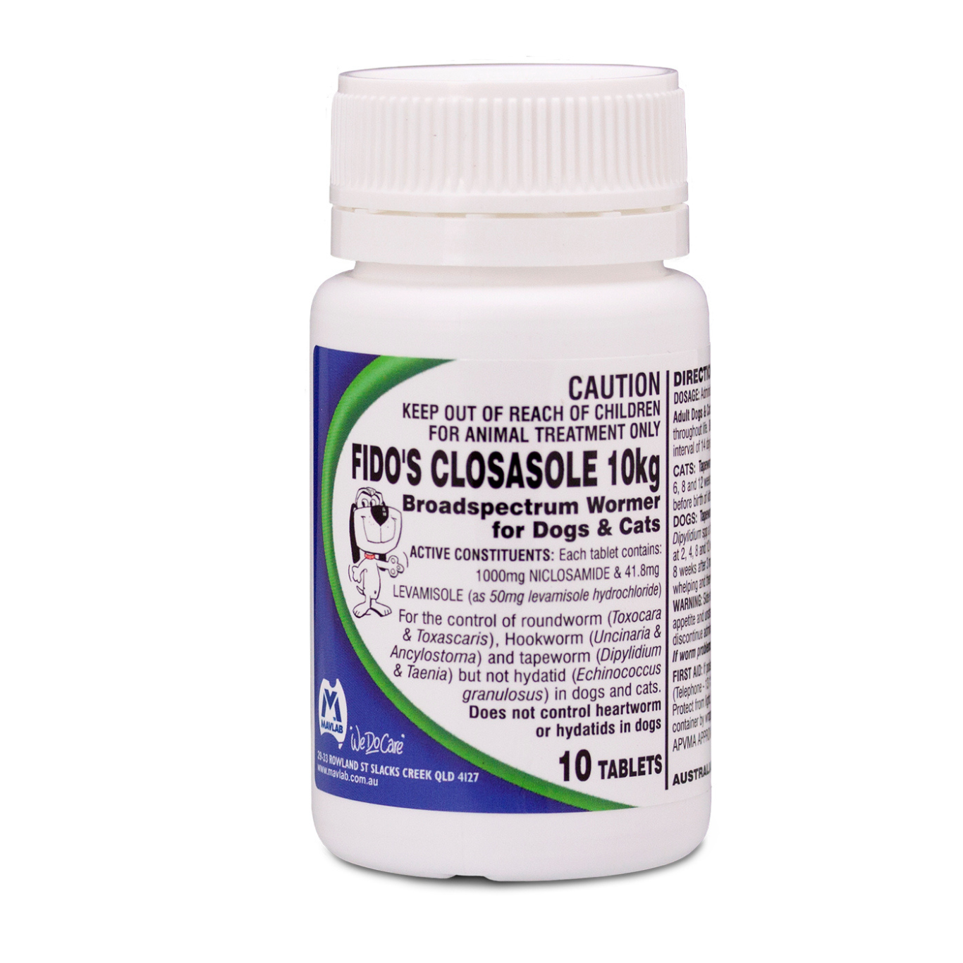 Fido's Closasole Tablets Broad spectrum Wormer for Dogs & Cats 10 Tablets