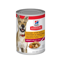 Hill's Science Diet Adult Savoury Stew with Chicken and Vegetables canned dog food, front of the can