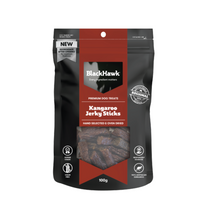 Black Hawk Kangaroo Jerky Sticks dog treats, 100g pack front