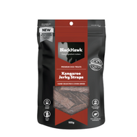 Black Hawk Kangaroo Jerky Straps dog treats, 100g pack front