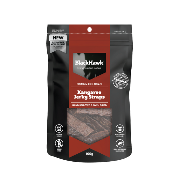 Black Hawk Dog Treats Kangaroo Jerky Straps 100g