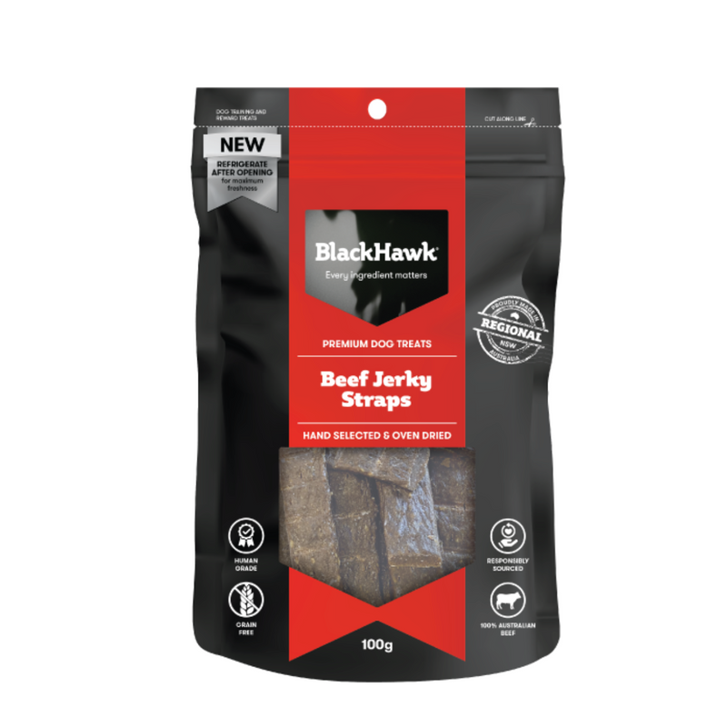 Black Hawk Dog Treats Beef Jerky Straps 100g