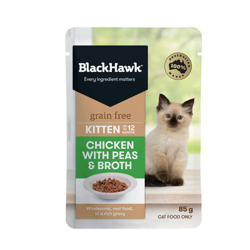 Black Hawk Wet Cat Food Kitten Grain Free Chicken with Peas & Broth 01