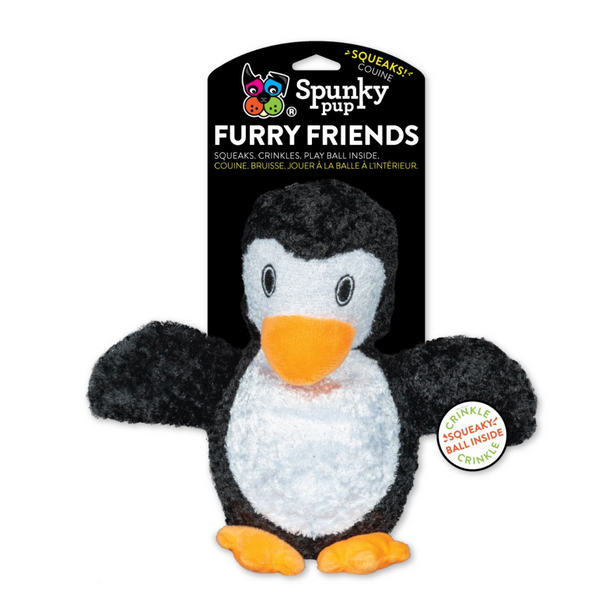 Spunky Pup Dog Toy Furry Friends Penguin Squeaky Plush