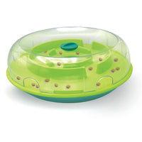 Nina Ottosson Dog Wobble Bowl Level 1 toy, green bowl with a clear domed lid and kibble inside