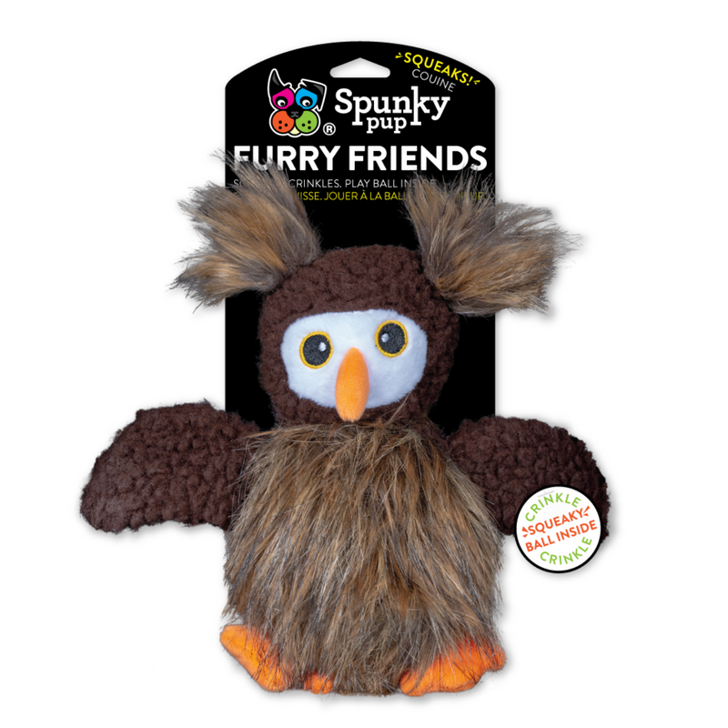 Spunky Pup Dog Toy Furry Friends Squeaky Plush Owl
