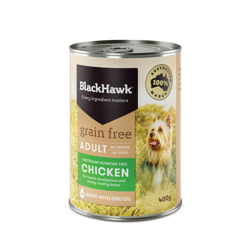 Black Hawk Wet Dog Food Tin Grain Free Chicken 01