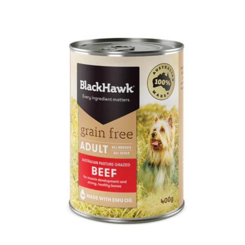 Black Hawk Wet Dog Food Tin Grain Free Beef 01