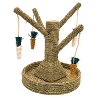 Rosewood Bunny Fun Tree, a seagrass stand hung with carrot and corn chews for small pets