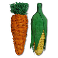 Rosewood Jumbo Play Veg woven carrot and corn cob toys for small pets