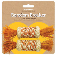 Rosewood Boredom Breaker Corn Rattle Rollers on their yellow header card