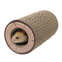 Rosewood Shred-A-Log corrugated tunnel with a hamster looking out of the opening